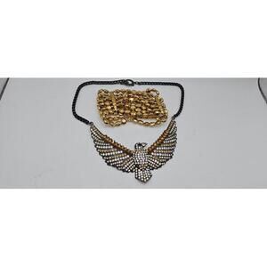 VTG Eagle Statement Set - Brown & Gold Crystal Rhinestone Necklace & Bracelet